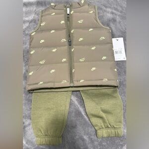 Nike Olive Green Puffer Vest + Sweatpants Set Size 18M
